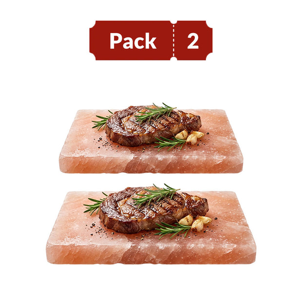 Himalayan Pink Salt Cooking Plate – 12 x 8 x 1.5 Inch – Natural Salt Block for Grilling, Set of 2