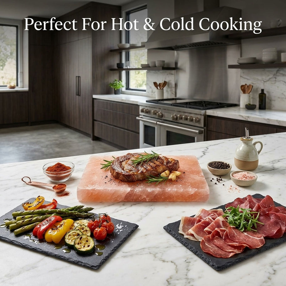Himalayan Pink Salt Cooking Plate – 12 x 8 x 1.5 Inch – Natural Salt Block for Grilling, Cooking & Serving