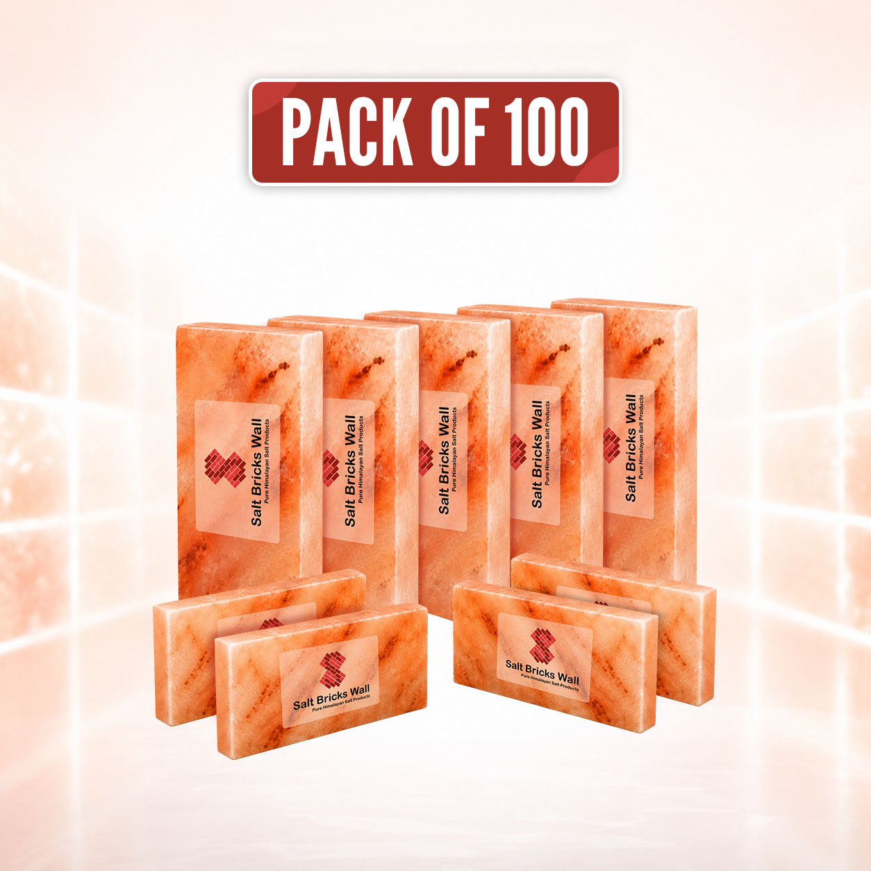 Himalayan Pink Salt Tiles 8x4x1 Inch – Pack of 100 Natural Salt Bricks