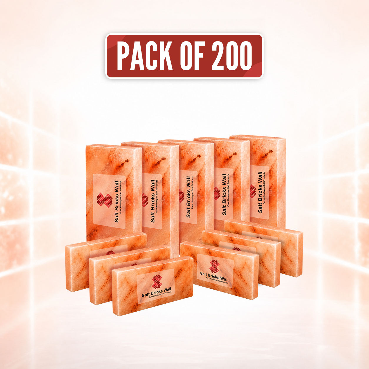 Himalayan Pink Salt Tiles 8x4x1 – 200 Pack for Salt Wall & Sauna