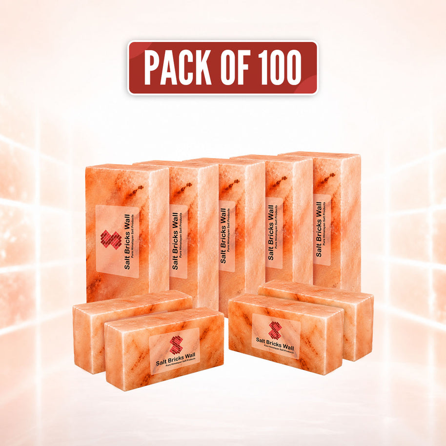 Build a beautiful Himalayan salt wall, sauna feature, spa interior, or wellness space with 100 natural Himalayan pink salt bricks, each measuring 8" x 4" x 2".