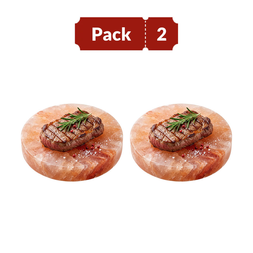 Round Himalayan Pink Salt Cooking Block – Natural Himalayan Salt Grilling Plate (Set of 2)