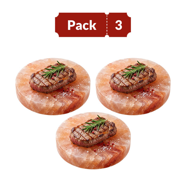 Round Himalayan Salt Cooking Block – Natural Himalayan Salt Grilling Plate (Set of 3)