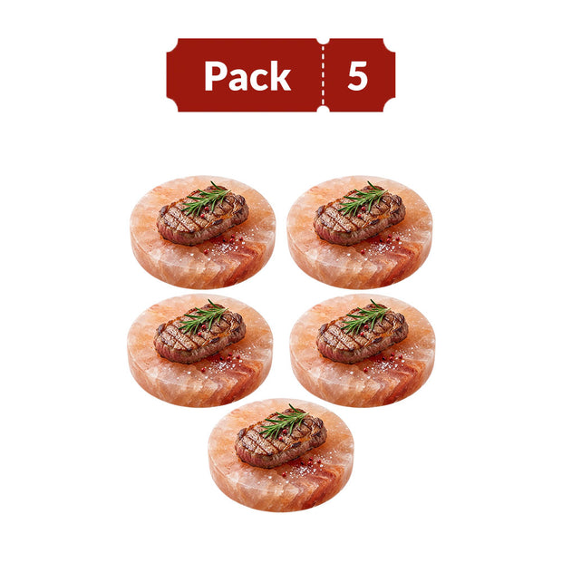 Himalayan Salt Round Cooking Plate – Pack of 5 Natural Himalayan Salt Grilling Plate