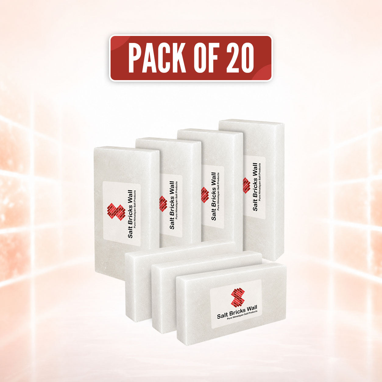 Pack of 20 – White Himalayan Salt Bricks (8x4x1) | Natural Salt Wall Tiles for Spa, Sauna & Salt Room