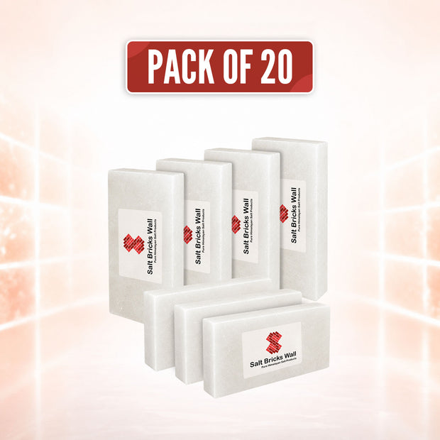 Pack of 20 – White Himalayan Salt Bricks (8x4x1) | Natural Salt Wall Tiles for Spa, Sauna & Salt Room